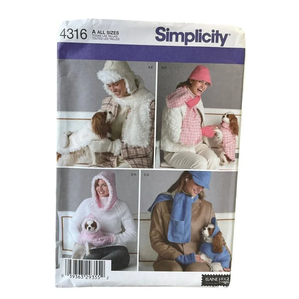 Simplicity 4316 Sewing Pattern Misses' Winter Hat & Dog‎ Coat All Sizes
